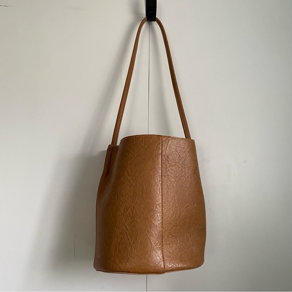 Brown Crinkle Leather Oval Purse